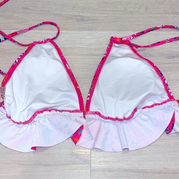 Sporlike High Waist Ruffle V Neck Bikini Swimsuit hot pink daisies floral Medium - Picture 7 of 8